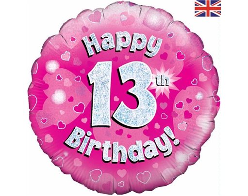 18IN HAPPY 13TH B/DAY PINK FOIL
