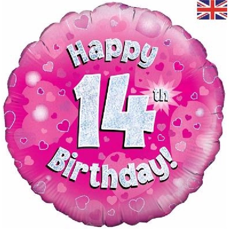18IN 14TH B/DAY PINK HOLO FOIL