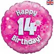 18IN 14TH B/DAY PINK HOLO FOIL