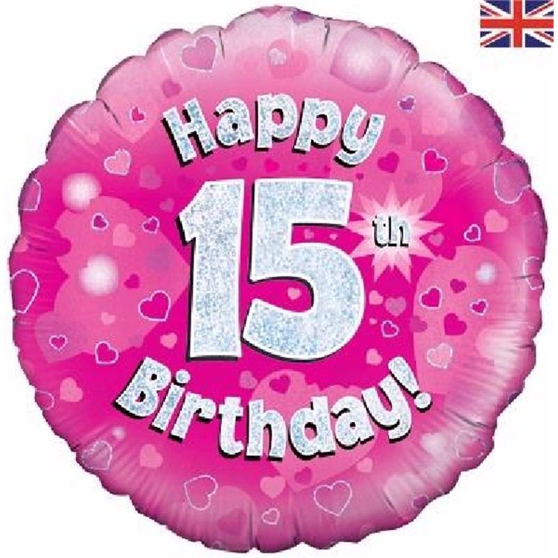 18IN 15TH B/DAY PINK HOLO FOIL