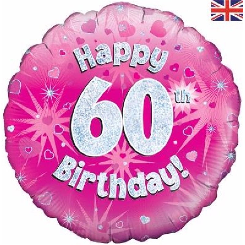 18IN 60TH B/DAY PINK HOLO FOIL