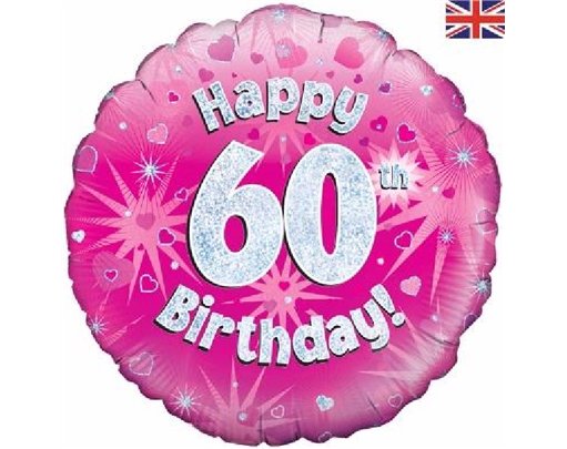 18IN 60TH B/DAY PINK HOLO FOIL