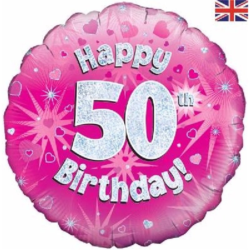 18IN 50TH B/DAY PINK HOLO FOIL