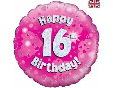 18IN 16TH B/DAY PINK HOLO FOIL