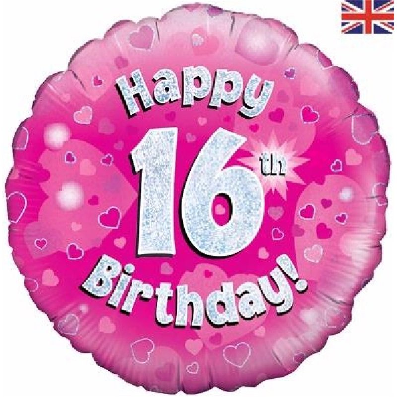 18IN 16TH B/DAY PINK HOLO FOIL