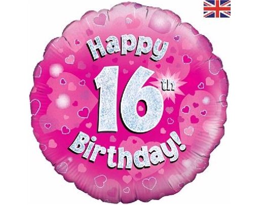 18IN 16TH B/DAY PINK HOLO FOIL