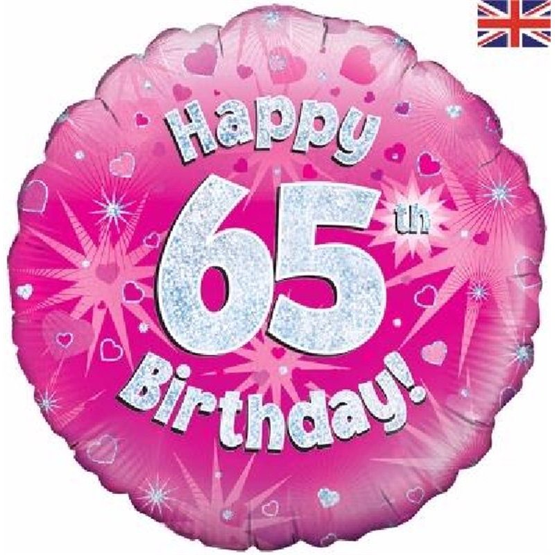 18IN 65TH B/DAY PINK HOLO FOIL