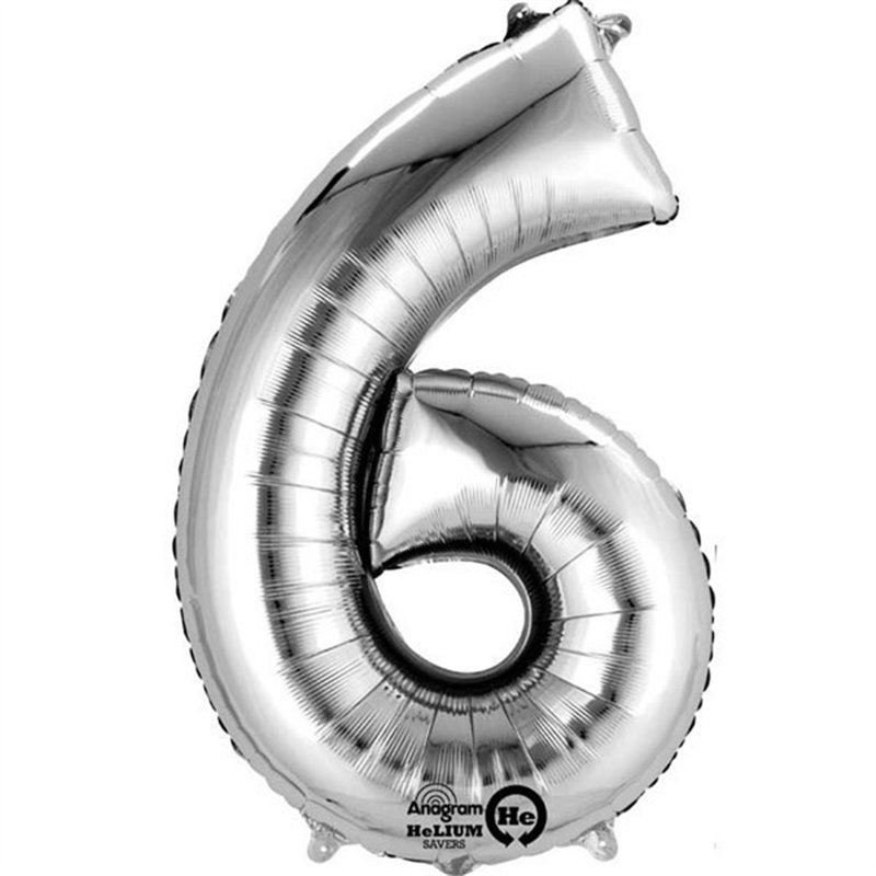 SILVER NO. 6 SUPERSHAPE FOIL BALLOON