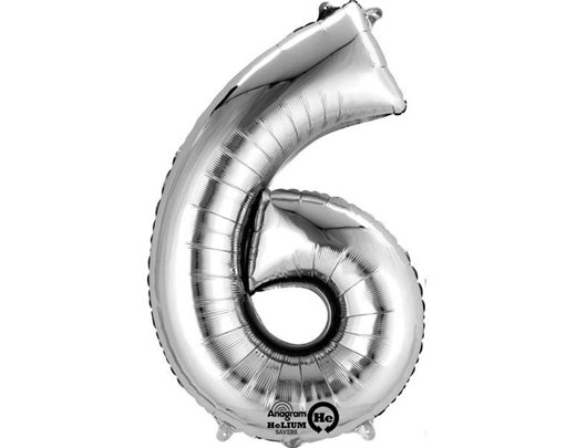 SILVER NO. 6 SUPERSHAPE FOIL BALLOON