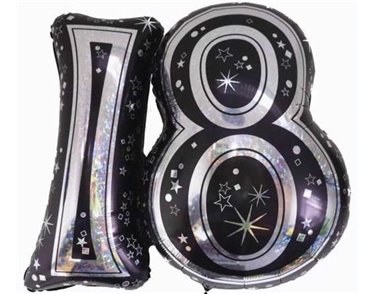 28IN 18TH BLACK FOIL BALLOON
