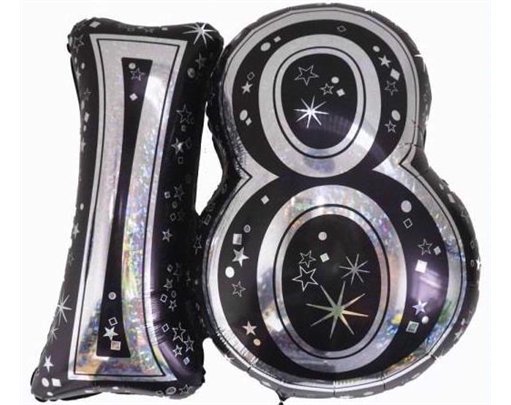 28IN 18TH BLACK FOIL BALLOON