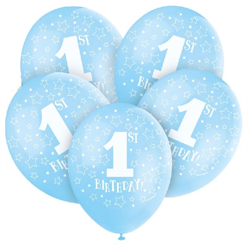 (5) 12IN BLUE 1ST BIRTHDAY BALLOONS