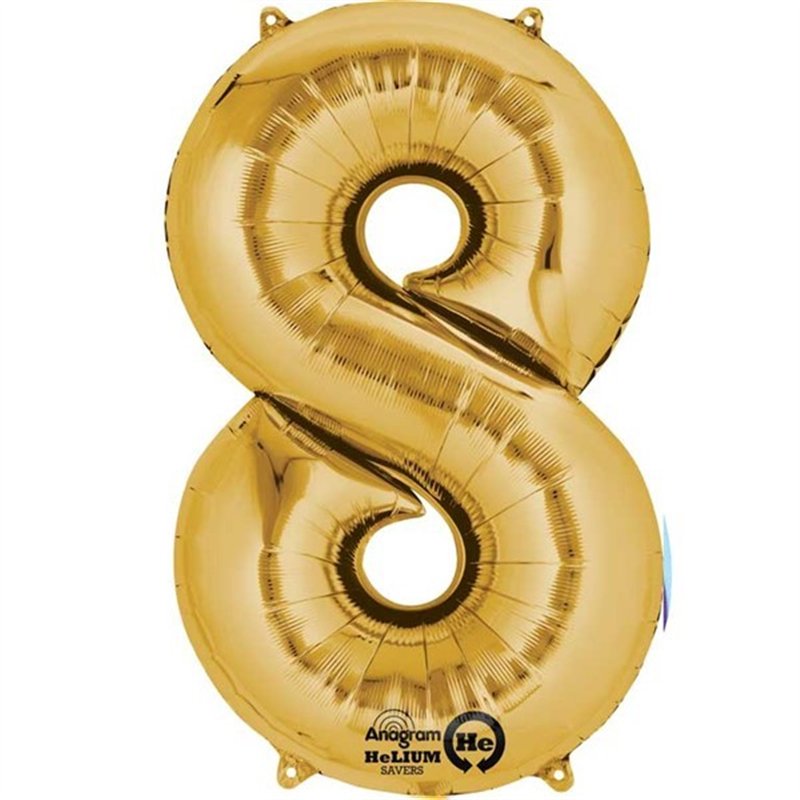 GOLD NO. 8 SUPERSHAPE FOIL BALLOON