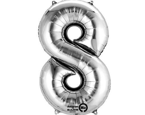SILVER NO. 8 SUPERSHAPE FOIL BALLOON