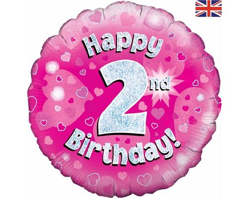 18IN HAPPY 2ND B/DAY PINK FOIL