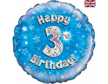 18IN HAPPY 3RD B/DAY BLUE FOIL