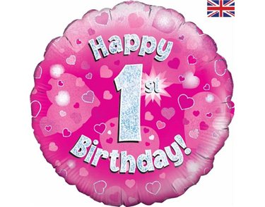 18IN HAPPY 1ST B/DAY PINK FOIL