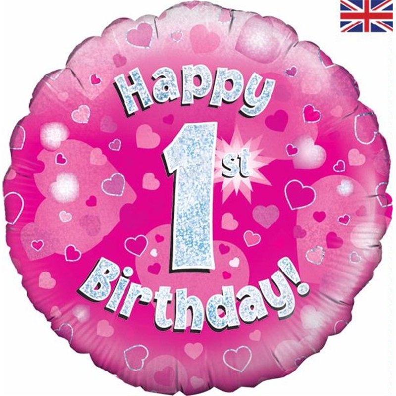 18IN HAPPY 1ST B/DAY PINK FOIL
