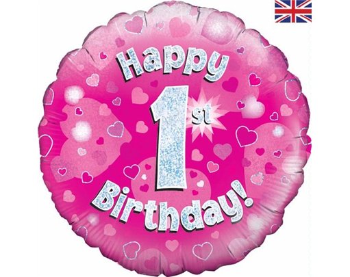18IN HAPPY 1ST B/DAY PINK FOIL