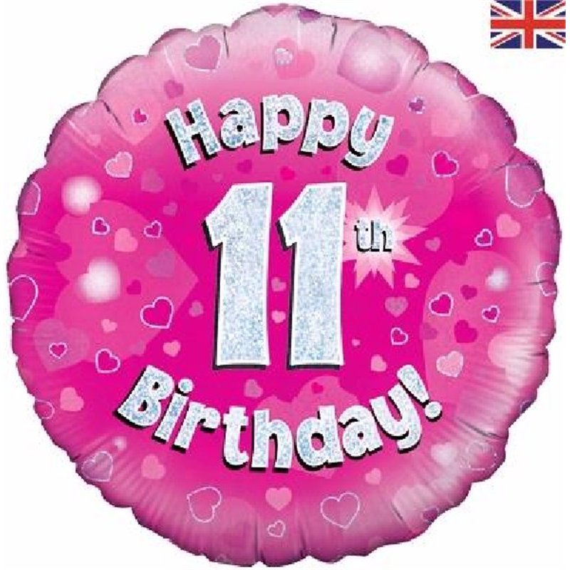 18IN 11TH B/DAY PINK HOLO FOIL