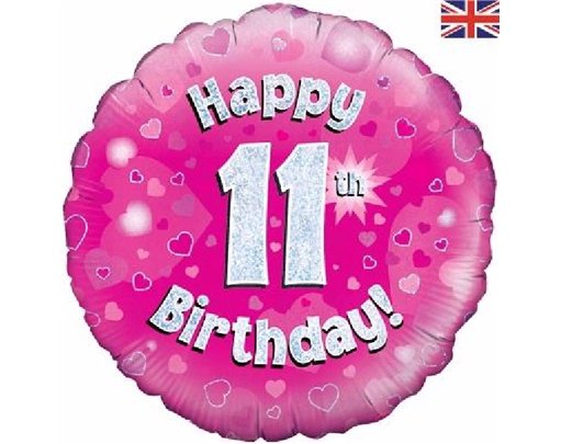18IN 11TH B/DAY PINK HOLO FOIL