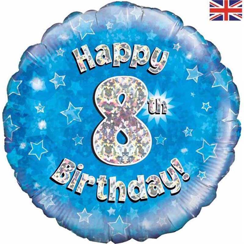 18IN HAPPY 8TH B/DAY BLUE FOIL