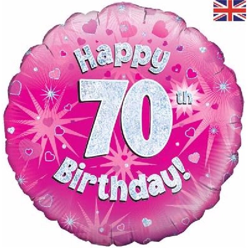 18IN 70TH B/DAY PINK HOLO FOIL