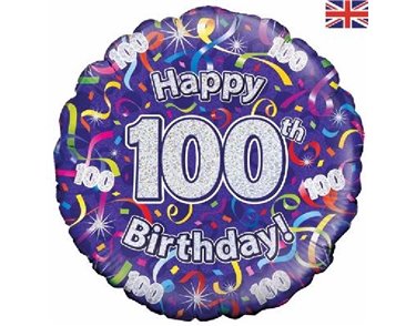 18IN 100TH B/DAY STREAMERS HOLO FOIL