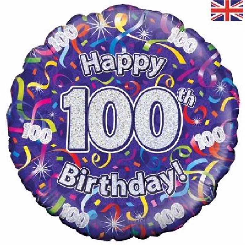 18IN 100TH B/DAY STREAMERS HOLO FOIL