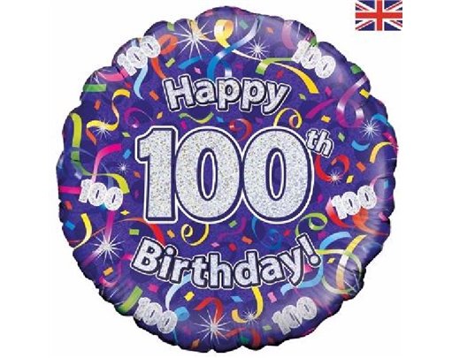 18IN 100TH B/DAY STREAMERS HOLO FOIL