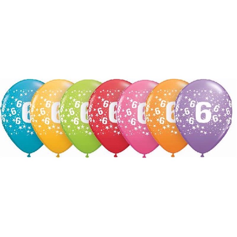 (25) 11IN ASST TROPICAL 6TH BIRTHDAY QUALATEX