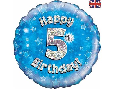 18IN HAPPY 5TH B/DAY BLUE FOIL