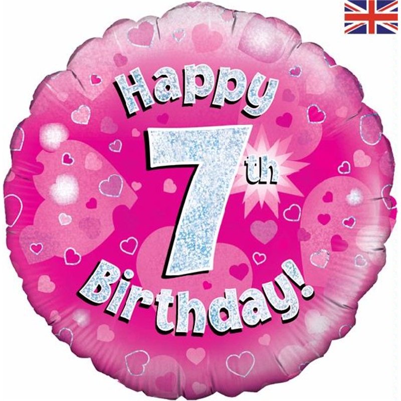 18IN HAPPY 7TH B/DAY PINK FOIL