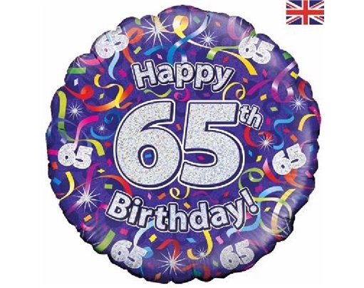 18IN 65TH B/DAY STREAMERS HOLO FOIL