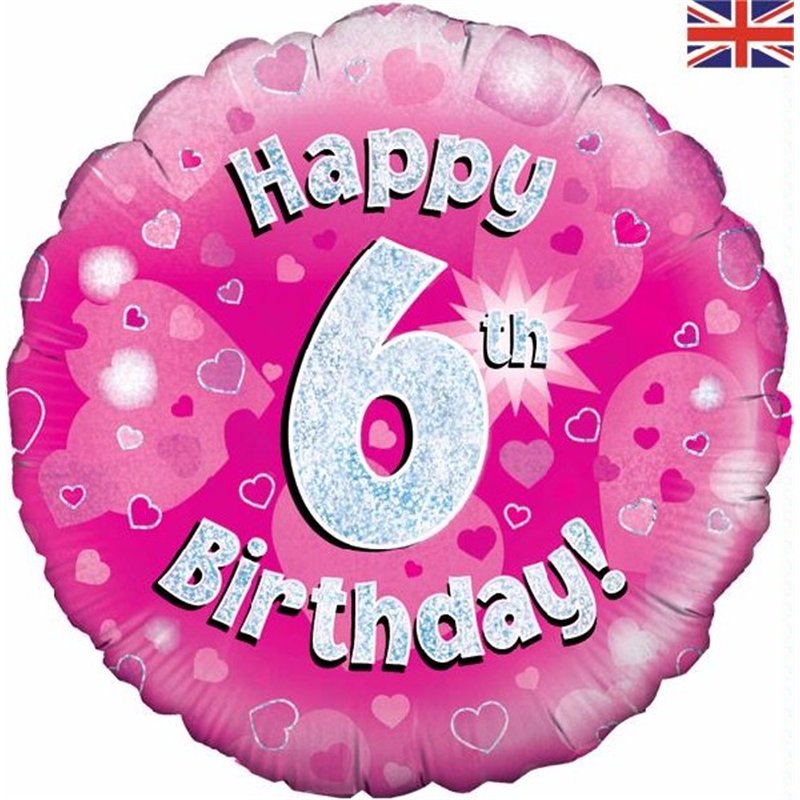 18IN HAPPY 6TH B/DAY PINK FOIL