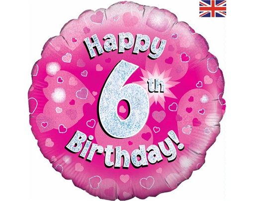 18IN HAPPY 6TH B/DAY PINK FOIL