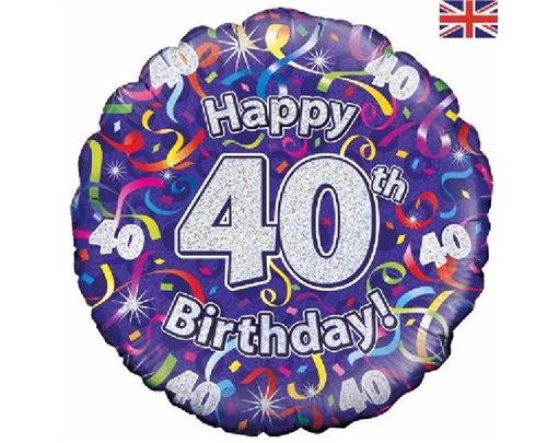 18IN 40TH B/DAY STREAMERS HOLO FOIL