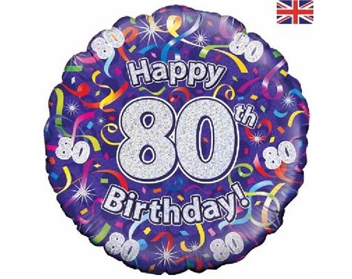 18IN 80TH B/DAY STREAMERS HOLO FOIL