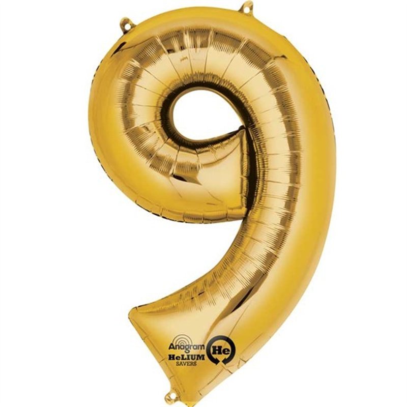GOLD NO. 9 SUPERSHAPE FOIL BALLOON