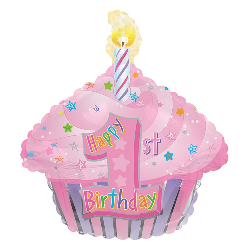 19IN 1ST B/DAY CUPCAKE PINK SHAPED