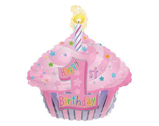 19IN 1ST B/DAY CUPCAKE PINK SHAPED