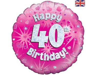 18IN 40TH B/DAY PINK HOLO FOIL