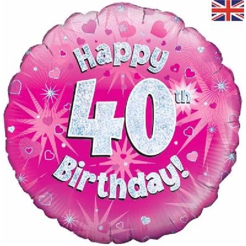 18IN 40TH B/DAY PINK HOLO FOIL