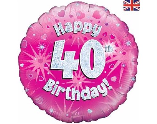 18IN 40TH B/DAY PINK HOLO FOIL