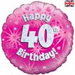 18IN 40TH B/DAY PINK HOLO FOIL