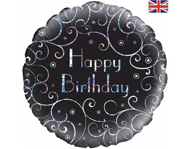 18IN B/DAY BLACK SWIRLS FOIL