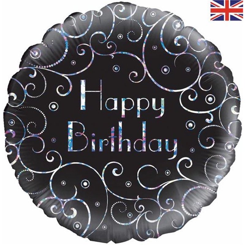 18IN B/DAY BLACK SWIRLS FOIL