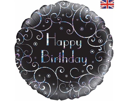 18IN B/DAY BLACK SWIRLS FOIL