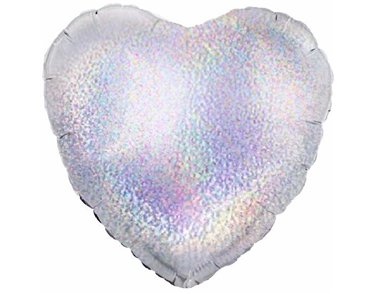 SILVER HOLOGRAPHIC HEART 18IN FOIL