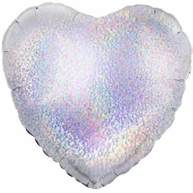 SILVER HOLOGRAPHIC HEART 18IN FOIL